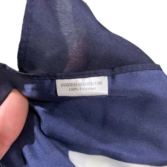 OVERSEAS ADVANTAGE Blue Pink Floral Print Square Neck Scarf 24” X 26” Square - Picture 9 of 9